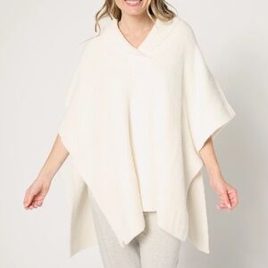 Ivory cream white shawl collar poncho barefoot dreams